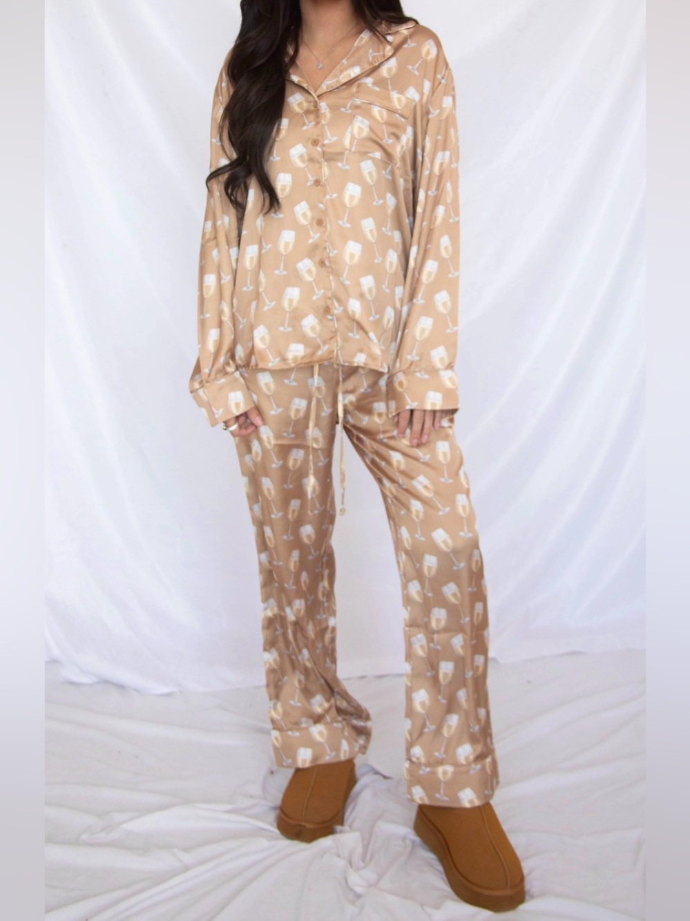 SHOW ME YOUR MUMU: CLASSIC PJ SET - WHITE WINE SILKY size M